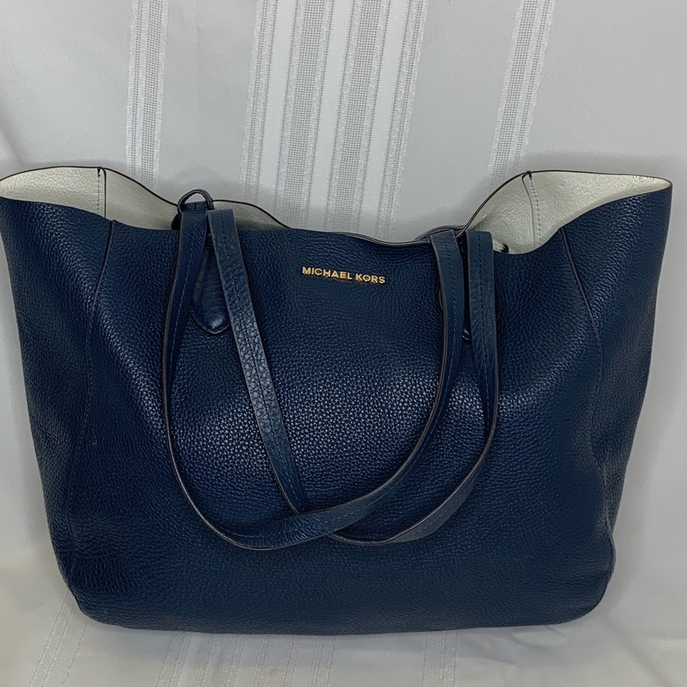 Michael Kors Navy Blue Pebbled Leather Tote Bag